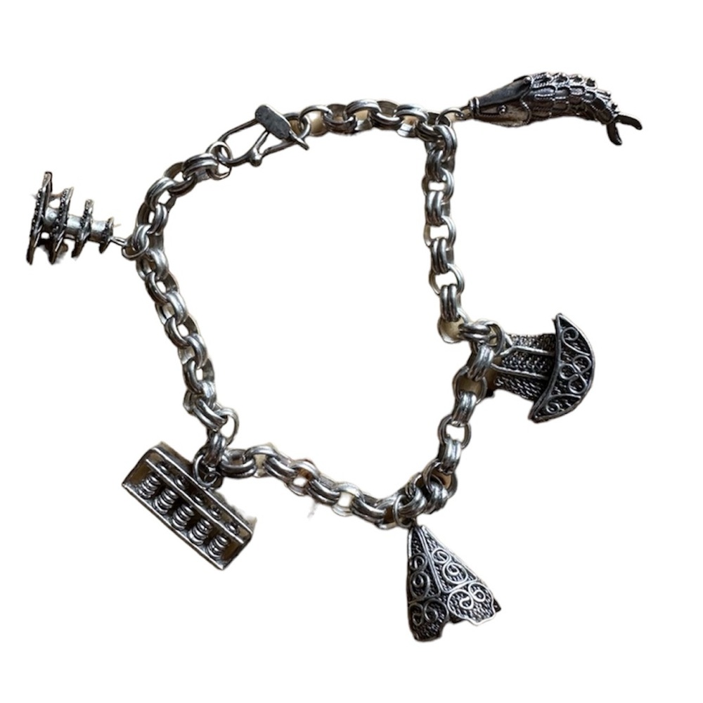 Sterling Silver Vintage Charm Bracelet w 5 charms